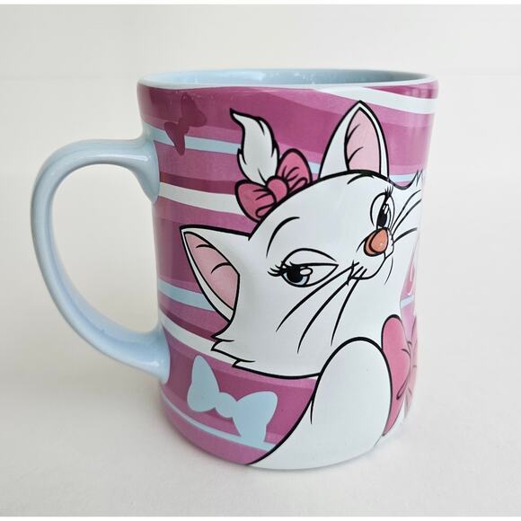 Aristocats Movie Merch Marie Mug Disney Store Pink Cat Coffee Cup Bows Striped - Picture 1 of 9